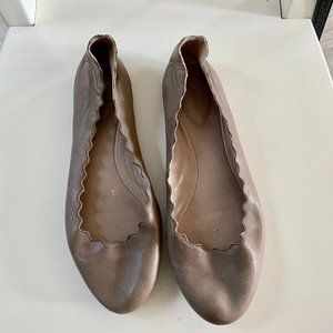 Chloe Beige Lauren Scalloped Leather Ballet Flats Shoes  37,5 / 7,5